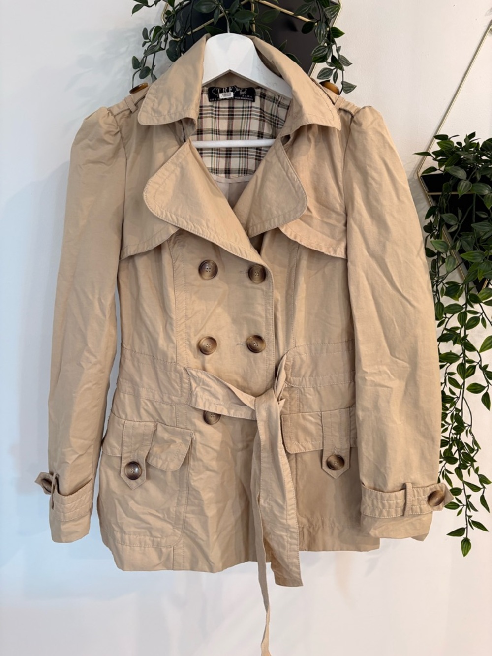 Zara beige  Double-Breasted Trench Coat with Belt